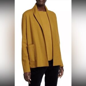 EILEEN FISHER SHAWL COLLAR OPEN FRONT WOOL JACKET ARNICA YELLOW  Sz XL NWOT